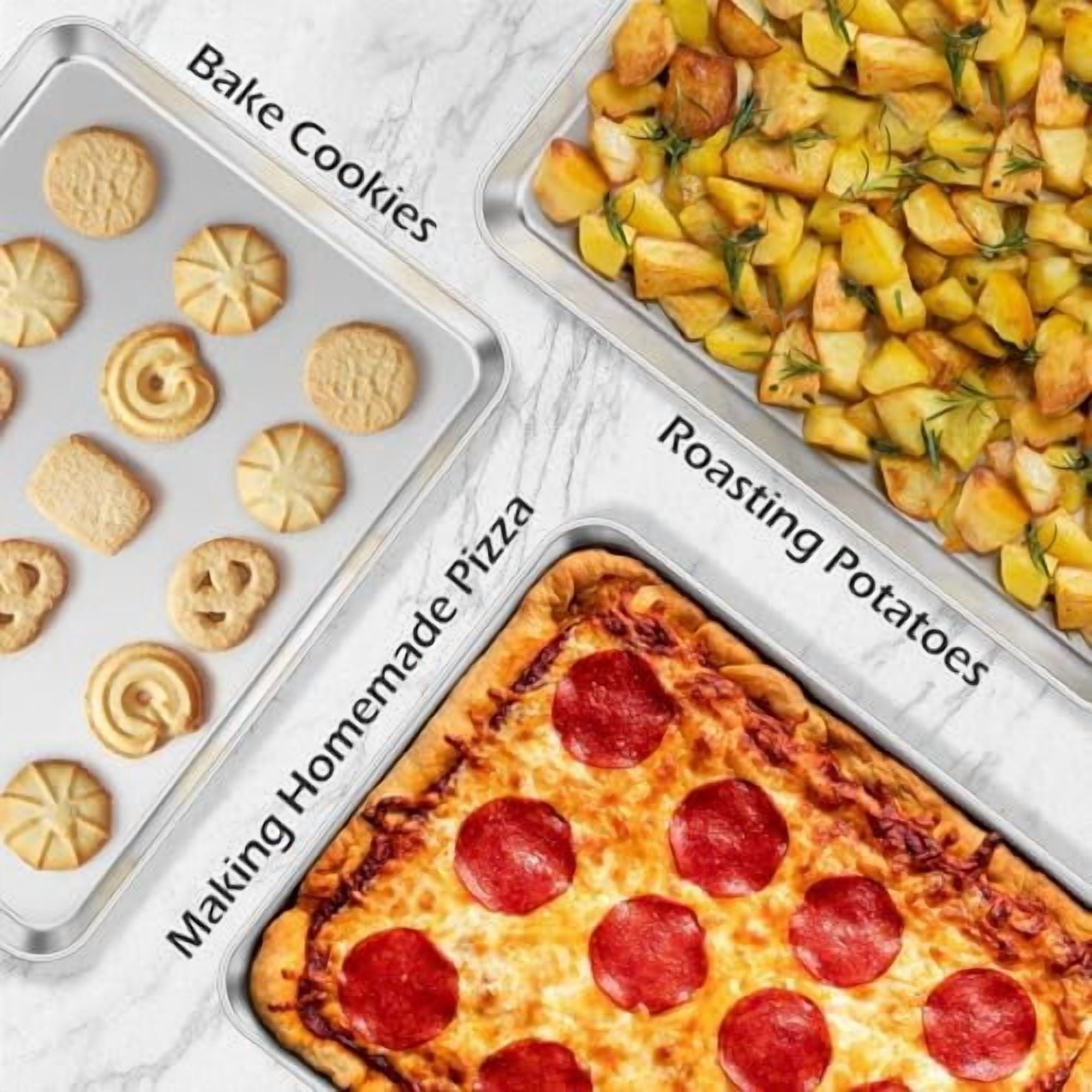 16x12IN Stainless Steel Baking Sheets Pan,  2 Pack Stainless Steel Cookies Sheets for Baking, 1IN Deep Metal Toaster Jelly Roll Pan Tray for Oven, Dishwasher Safe