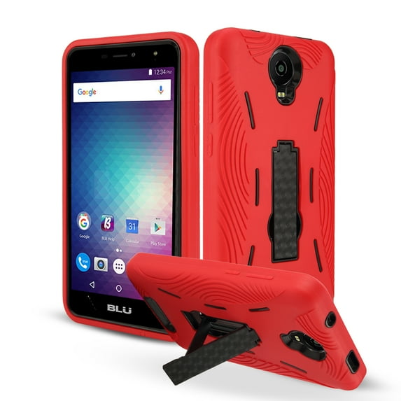 BLU Studio Mega Case, BLU Advance A6 Case, Heavy Duty Rugged Hard Cover with Hybrid Dual Layer Shock-Absorption Protection with Kickstand (HVD Red / Black)