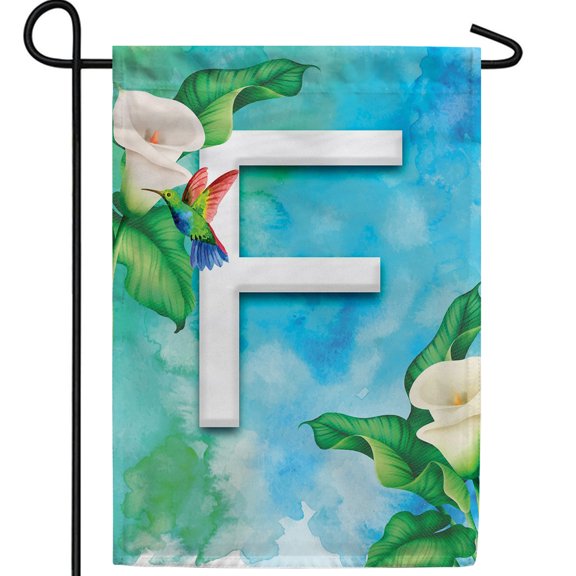 America Forever Summer Flowers Birds Monogram Garden Flag Letter F 12.5 x 18 inches Hummingbird Calla Lily Spring Double Sided Vertical Outdoor Yard Lawn Decorative White
