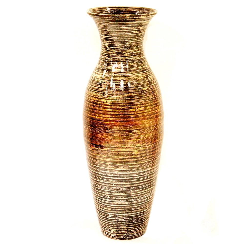 29" Spun Bamboo Floor Vase Bamboo In Distressed Gold