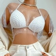 thumbnail image 6 of Rhinestone Mesh Body Chains for Women Sexy See Through Fishnet Hollow Tassels Crop Top Swimwear Bikini Party Clubwear, 6 of 7