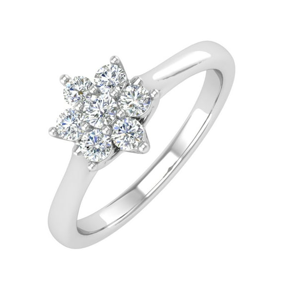 1/4 Carat Flower Shaped Cluster Prong Set Diamond Ring Band in 14K White Gold (Ring Size 6.5)