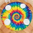 thumbnail image 2 of Colorful Rainbow Tie Dye Spiral Pattern Round Fitted Tablecloth with Elastic Edge,Dining Table Cover Waterproof,Outdoor Round Tablecloth for Camping,Dining,Indoor and Outdoor, 2 of 7