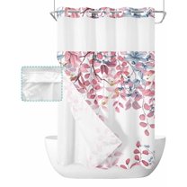 No Hook Shower Curtain with Snap in Liner, Abstract Pink and Blue Ombre Plants Leavs Berry Hotel Shower Curtains for Bathroom, Washable Shower Curtain Liner Set with Mesh Top Window, 36"x78"