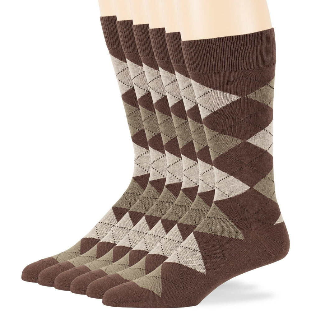 7BIGSTARS KINGDOM Mens Cotton Argyle Soft Wedding Socks, Brown, Large