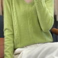thumbnail image 6 of FDGIU Women's V Neck Cable Knit Sweater, Rib Hem Long Sleeve Loose Fit Pullover Tops Casual Knit Blouses, 6 of 7