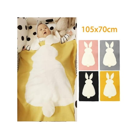 Crocheted Bedding (Cute Rabbit Ear Soft Cotton Knitted Baby Blanket Knitting Sleeping Quilt Bath Towel Infant Swaddle Bedding sleepingbag Crocheted Rug 41x28)