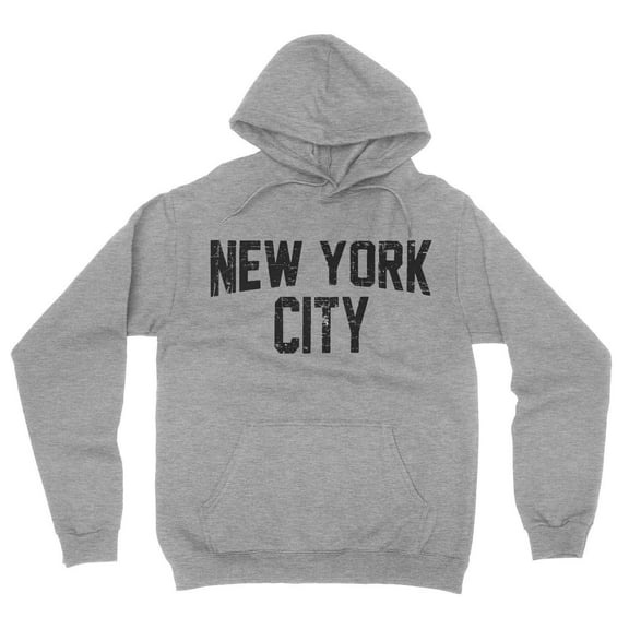 New York City Hoodie Men's Shirt Gray Distressed Screen-Printed Sweatshirt Heather Gray, Large