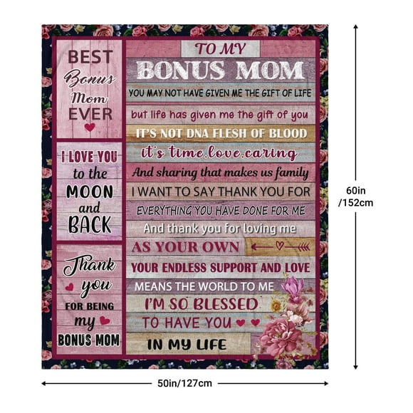 Bonus Mom Stepmom Gifts Blanket from Bonus Daughter Son to My Bonus Mom Blankets for Birthday Step Mom Gifts Soft Flannel Throw Blanket 50""x60""