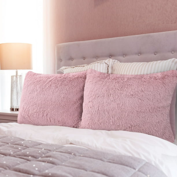 Funda de almohada suave de piel sintética PiccoCasa de 2 piezas con cremallera en color rosa malva estándar