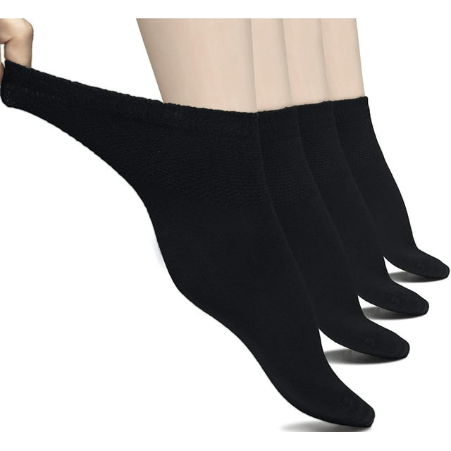 4 pares de calcetines de tobillo ligeros para diabéticos para mujer, calcetines finos de bambú, sin costuras en la punta y parte superior sin ataduras