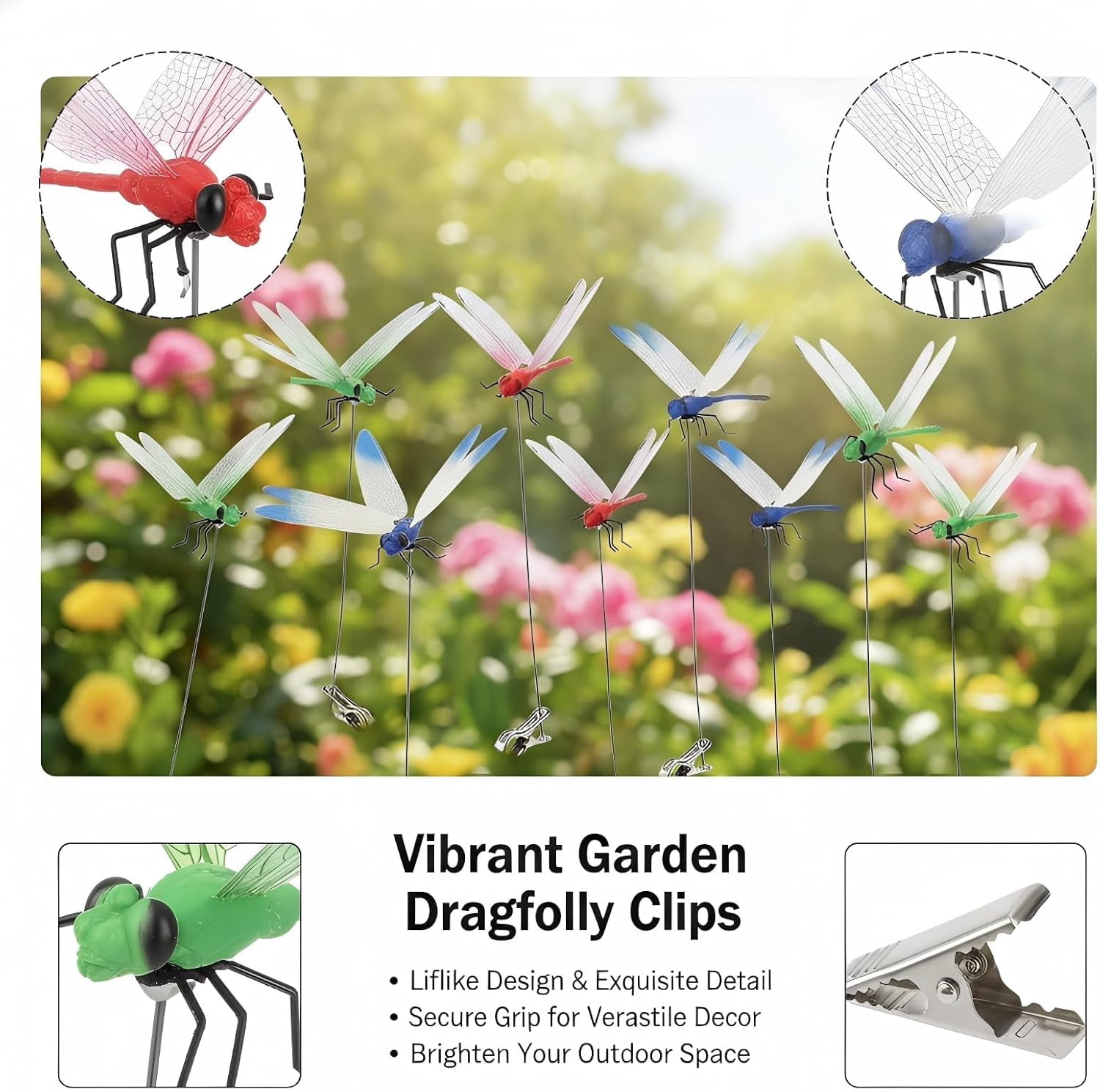 JXKIKOZE 20 Pcs Dragon Fly Clips for Bugs Repellent Decor, 3D Artificial Dragonfly Hat Clip to Keep Bug Away, Realistic Decoy Plant Clips for Garden Yard Patio Decorative Outdoor