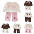 thumbnail image 4 of Odeerbi 1-5 Años Niñas Algodón Conjuntos Cuello Abotonado Manga Larga Tops Pantalones Pata Ancha Conjunto Dos Piezas Cuello Flor Camisa Pajarita, 4 of 4