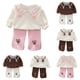 thumbnail image 4 of Odeerbi 1-5 Años Niñas Algodón Conjuntos Cuello Abotonado Manga Larga Tops Pantalones Pata Ancha Conjunto Dos Piezas Cuello Flor Camisa Pajarita, 4 of 4