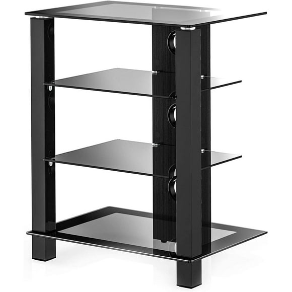 Bilot 4-Tier AV Media Cabinet Stand Component Cabinet, Gaming TV Stand and Stereo Rack Audio Tower with Height Adjustable Tempered Glass Shelves, AS406003GB