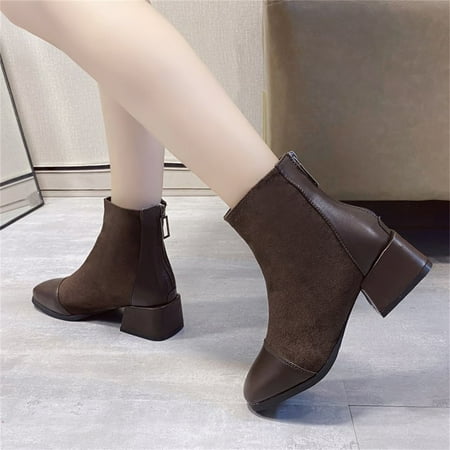 

Cathalem Leopard Boots Women Size 7 Round Midheel Toe Elastic Women s Shoes Short Boots Zipper Fashion Womens Boots High Heels Brown 8