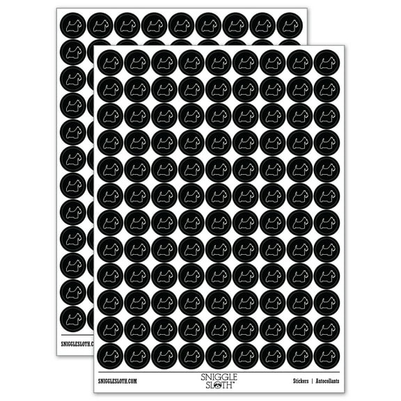 Scottish Terrier Scottie Dog Outline 200  Round Stickers - Black - Gloss Finish - 0.50" Size