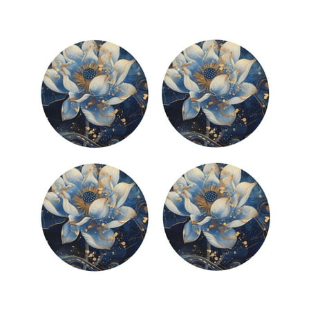 

Tideii Blue Golden Dream Lotus for Leather Coasters 4 Pieces Anti-fouling and Anti-scalding Decorative Coasters Suitable for Restaurants Kitchens Coffee Shops-Round Shape