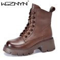 thumbnail image 2 of Botas cortas para mujer, botas de piel auténtica de tiro alto, botas Chelsea Vintage de tacón grueso a la moda de manga corta, novedad de invierno 2024, 2 of 5