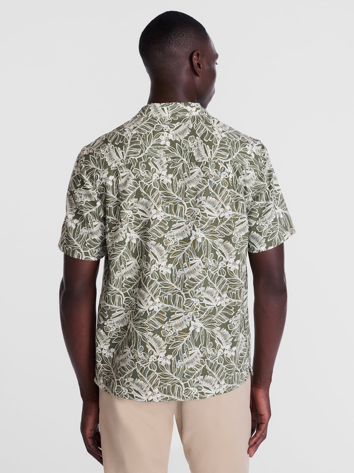 George Men's Linen Blend Camp Shirt with Short Sleeves, Sizes S-3XL