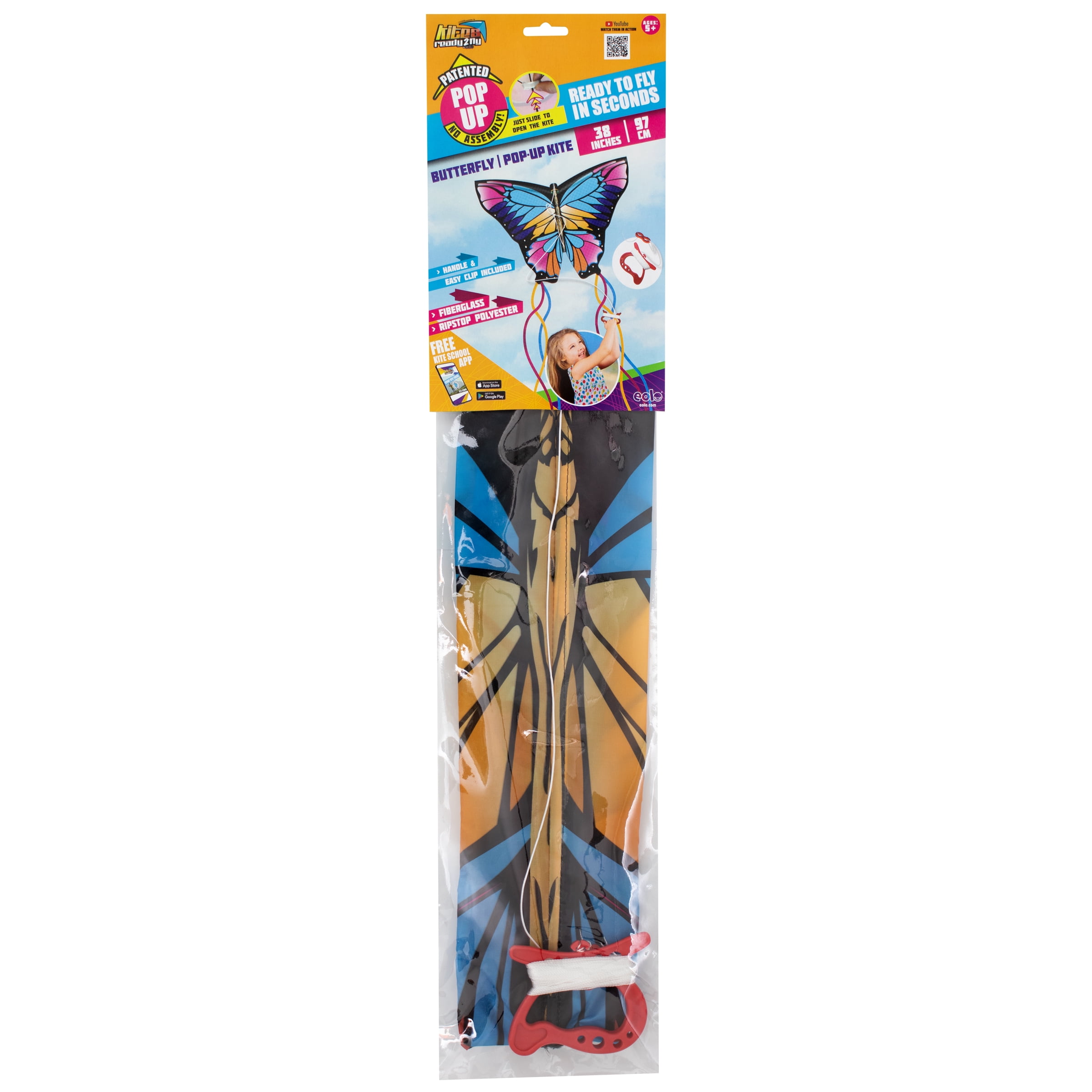 EOLO KITES Ready2Fly 38 in 3D POP UP Blue Butterfly Kite with Sport Bag! Ages 5+