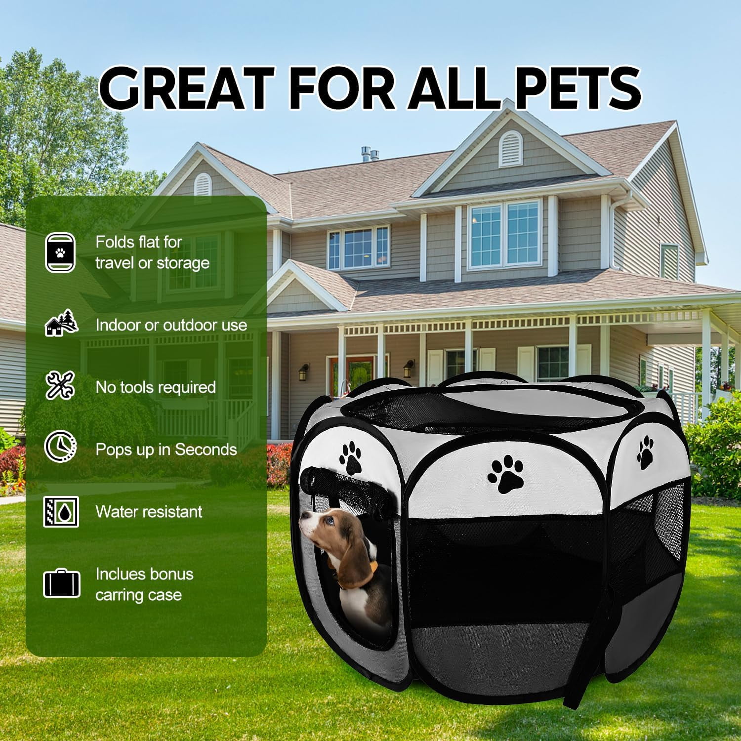 Portable Pet Playpen, Dog/Cat Playpen Foldable Pet Exercise Pen Tents Dog Kennel House Playground for Indoor Outdoor Travel Camping Use,30"x30"x18"