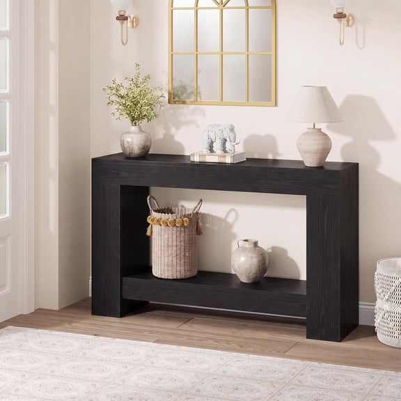 47" Farmhouse 2-Tier Console Table for Entryway, Black