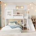 thumbnail image 4 of Harper & Bright Designs Twin over Full House Bunk Bed with Wardrobe and Storage Shelves, Wood Bunk Bed Frame with Ladders and Slides, White, 4 of 14