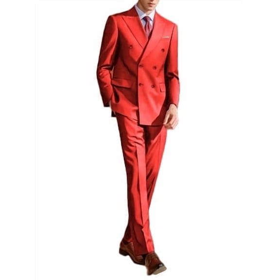 i·FineLong Men's Red Double - Breasted Suit: Perfect for Formal Occasions