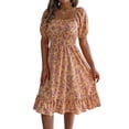 thumbnail image 3 of Women Off Shoulder Dress Floral Puff Sleeve Knee-Length A-Line Square-Neck Dresses Yellow M, 3 of 9