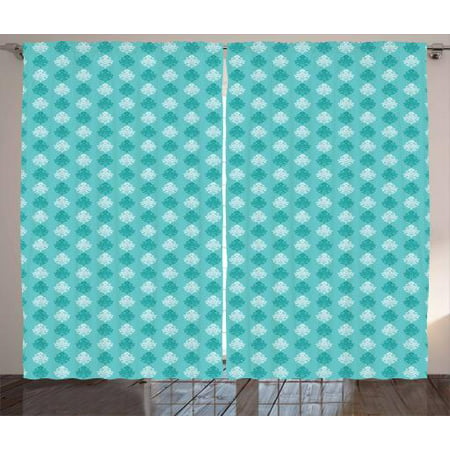 Damask Curtains 2 Panels Set, Soft Tones Little Blooms Ancient European Art Elements Symmetric Floral Pattern, Window Drapes for Living Room Bedroom, 108W X 108L Inches, Turquoise White, by (Best Skiing In Europe In December)