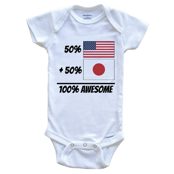 50% American Plus 50% Japanese Equals 100% Awesome Cute Japan Flag Baby Bodysuit, 0-3 Months White