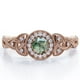 thumbnail image 1 of JeenMata Anillo Compromiso Art Déco 0,58 ct Ágata Verde Musgo Natural Corte Redondo Halo Moissanita Milgrain Baño Oro Rosa 18K sobre Plata, 1 of 6