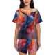thumbnail image 1 of Balery Vibrant Hummingbird Watercolor Art Conjunto de Pijama para Mujer con Estampado, Dos Piezas de Manga Corta y Shorts, Ropa de Dormir Suave con Cuello Redondo y Bolsillos-Small, 1 of 6