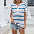 thumbnail image 2 of Feancey V Neck Striped Tops for Women Color Block Fashion Henley Shirts Cap Sleeve Button Up Collarless T-Shirts Comfy Soft Cute Tees Blue L, 2 of 9