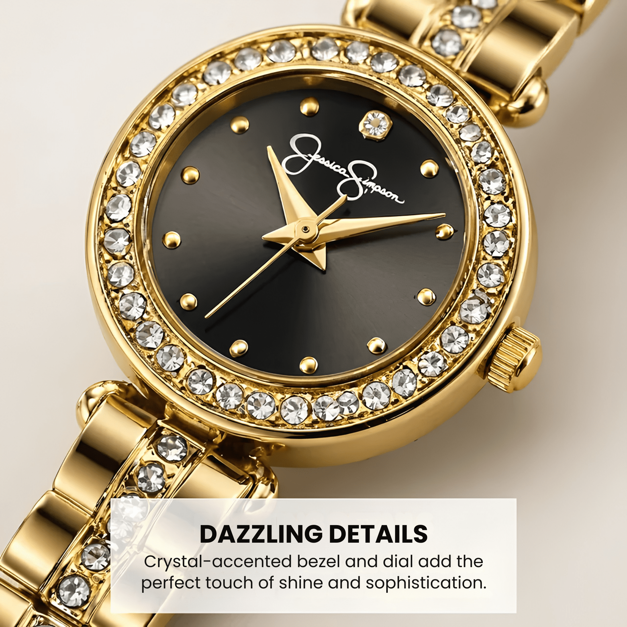 Jessica Simpson Women's Metal Band Watch, Round Crystal Dial, Classic Quartz Movement, Elegant Dress Watch for Women