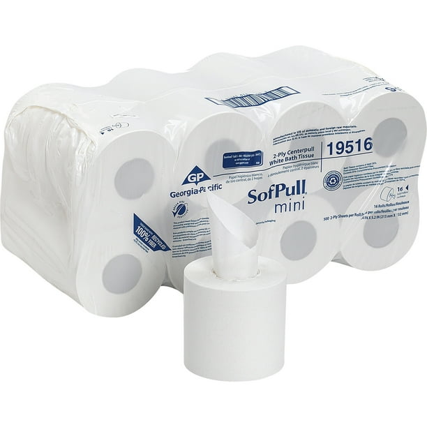 Sofpull Centerpull Mini Toilet Paper by GP Pro, White, 16 / Carton