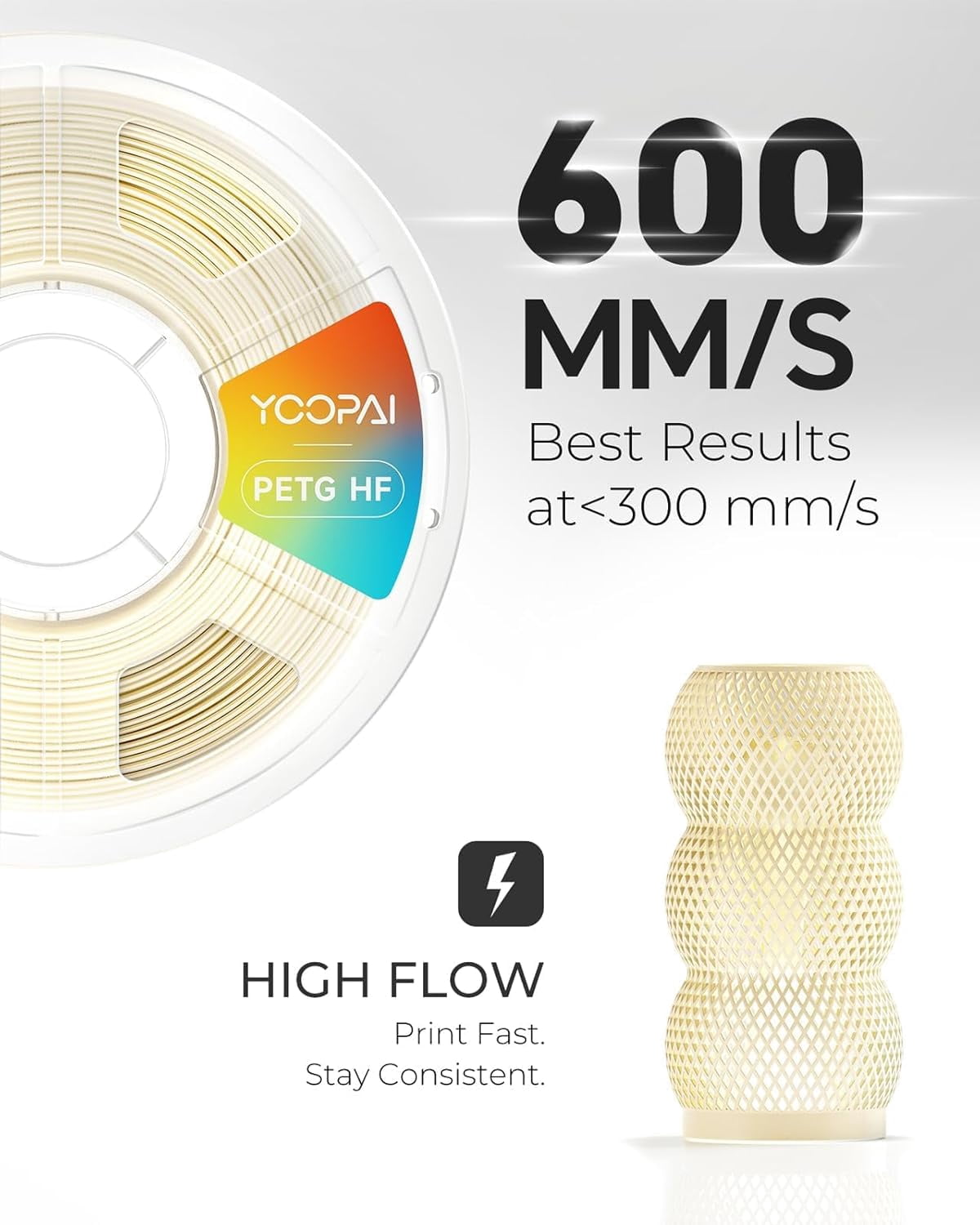 PETG Filament 1.75mm High Speed, Low Stringing, High Toughness, Odorless, Better Flow, 1KG (2.2lbs) Rapid 3D Printer Filament, PETG HF Cream