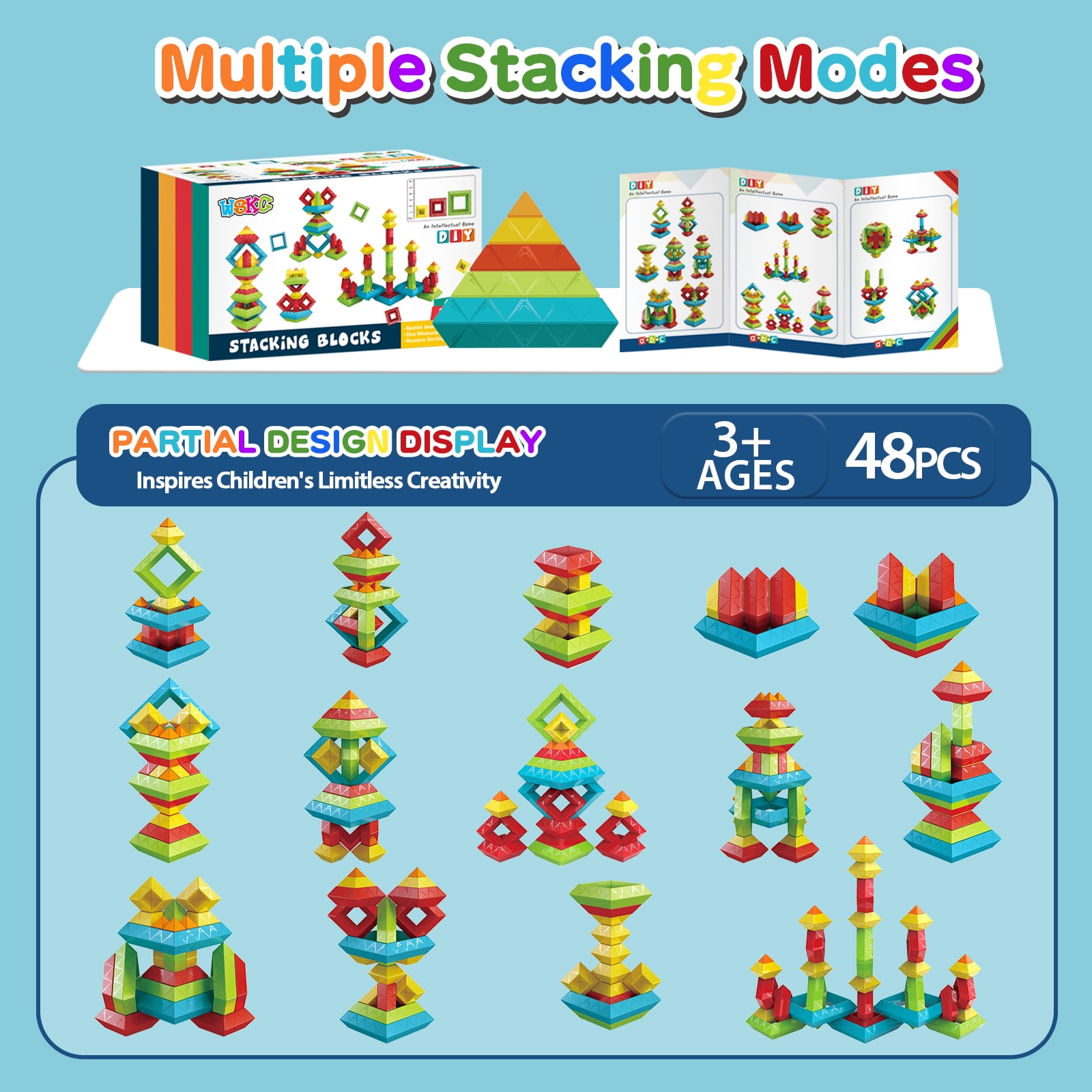 STEM Building Blocks for Toddlers, 48 PCS Educational Stacking Toys - Developmental Learning Toys, Construction Toys for Kids 3 4 5 6 Years Old, Gift for Boys Girls