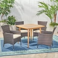 thumbnail image 3 of GDF Studio Balmoral Outdoor Acacia Wood and Wicker 5 Piece Dining Set with Cushions, Multibrown, Teak, and Beige, 3 of 13