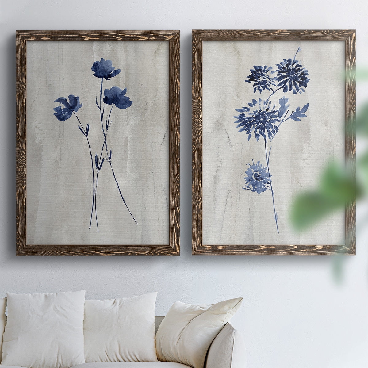 Indigo Botanical III - Premium Framed Canvas 2 Piece Set - Ready to Hang