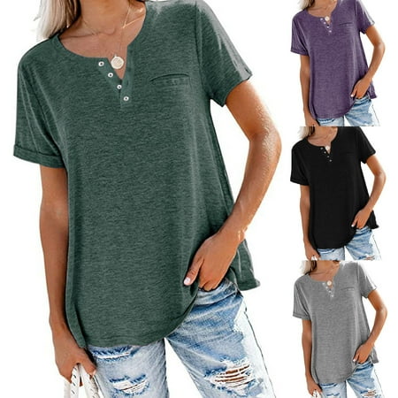 

Taluosi Women Tunic Solid Color All-match Skin-friendly Women Short Sleeve Tee Tops for Summer