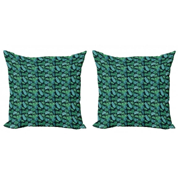 Ambesonne Tropical Throw Pillow Cover 2 Pack, Hawaiian Island Leaves, 24", Seafoam Dark Teal