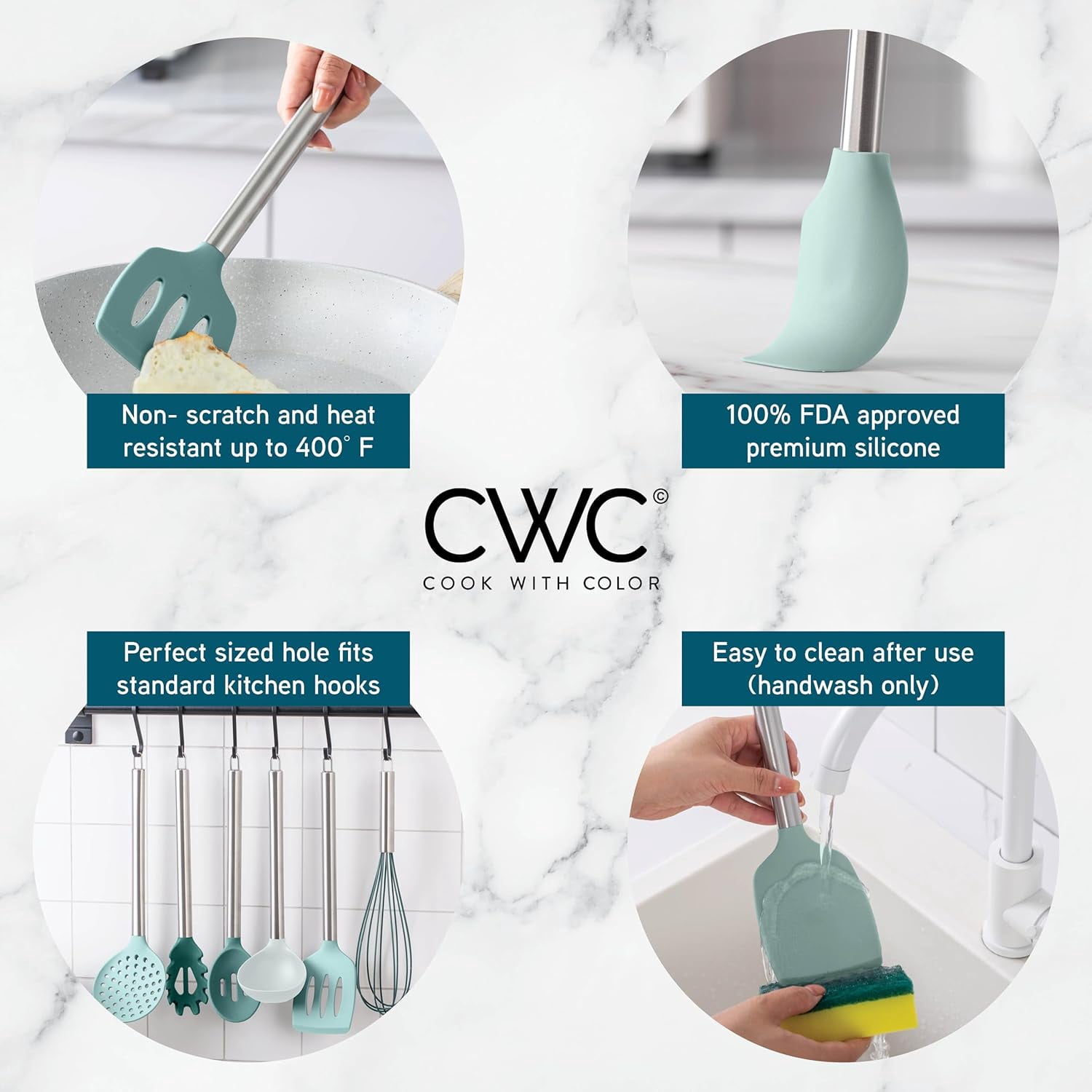 COOK WITH COLOR 10-Pc Cooking Utensils Set Kitchen Gadgets & Essentials, Teal
