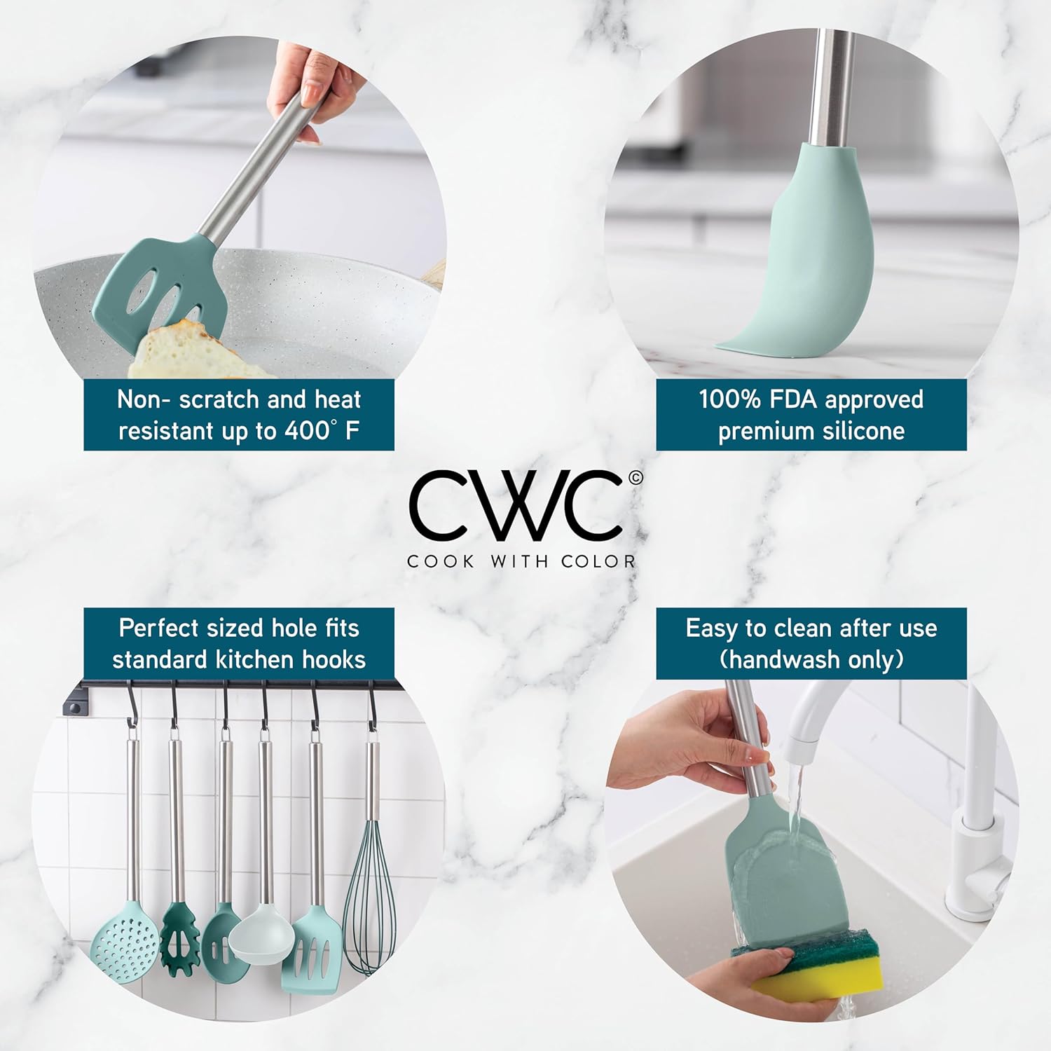 Cook With Color 10-Piece Silicone Kitchen Utensil Set, Teal photo 4