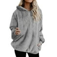 thumbnail image 2 of DYTTDG Women's Fall and Winter Plus Size Jacket Double Sided Fleece Zipper Solid Color Long Sleeve Hooded Jacket Warm Jacket with Pockets on Clearance Christmas Gift, 2 of 7