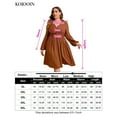 thumbnail image 5 of Women's Long Sleeve V Neck Knotted Elastic Front Knee Length Plus Size Midi Dress, 5 of 5