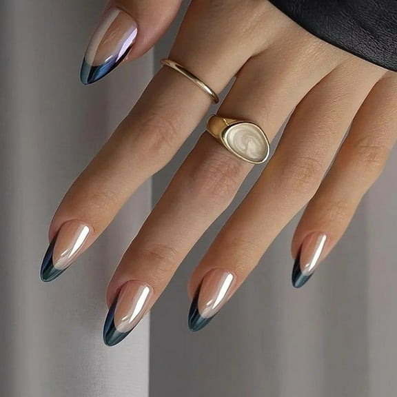 Almond Press on Nails French Tip False Nails Glossy Artificial Nails Acrylic on Nails for Easy Application 24Pcs