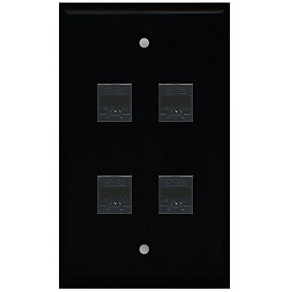 RiteAV (1 Gang Flat 4 Cat5e Black Wall Plate Black