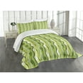 thumbnail image 3 of Ambesonne Retro Quilted Bedspread Set 3 Pcs, Digital Leaf Floral Lines, Queen Size, Green, 3 of 5